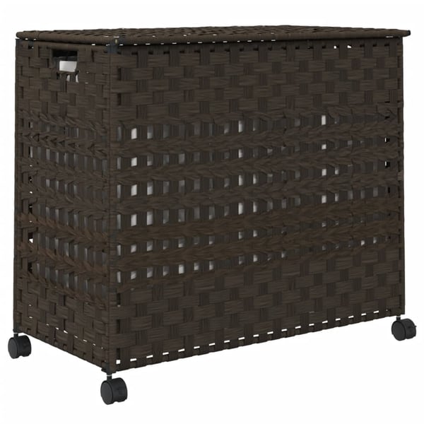 vidaXL vasketøjskurv med hjul 66x35x60 cm rattan mørkebrun