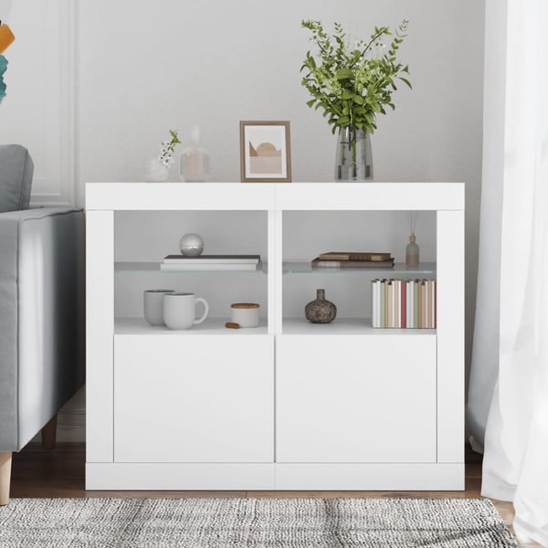 vidaXL Sideskap med LED 2 stk hvit konstruert tre