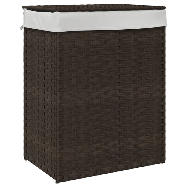 vidaXL vasketøjskurv med låg 46x33x60 cm polyrattan mørkebrun