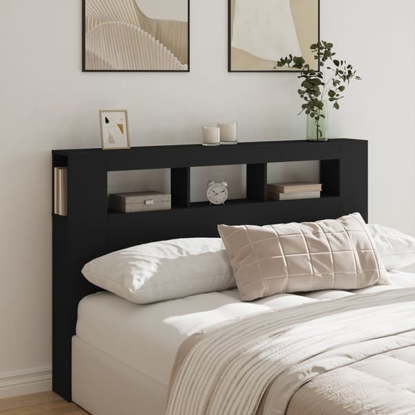 vidaXL sengegavl med LED-lys 160x18,5x103,5 cm konstrueret træ sort