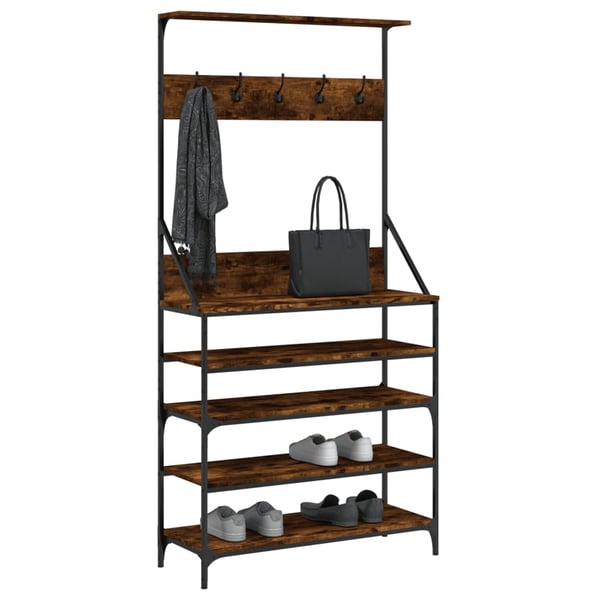 vidaXL Klesstativ med skooppbevaring røkt eik 90x34x184 cm