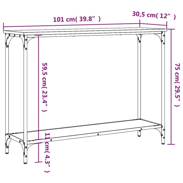 vidaXL Konsollbord svart 101x30,5x75 cm konstruert tre