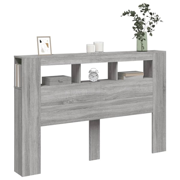 vidaXL Sengegavl med LED grå sonoma 160x18,5x103,5 cm konstruert tre