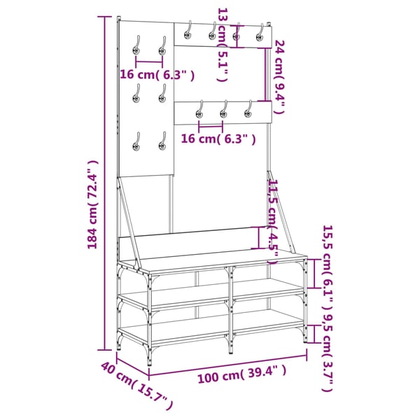 vidaXL tøjstativ med skoopbevaring 100x40x184 cm røget egetræsfarve