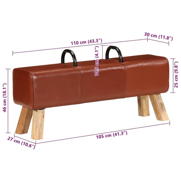 vidaXL gymnastikbuk 110 cm ægte skind brun