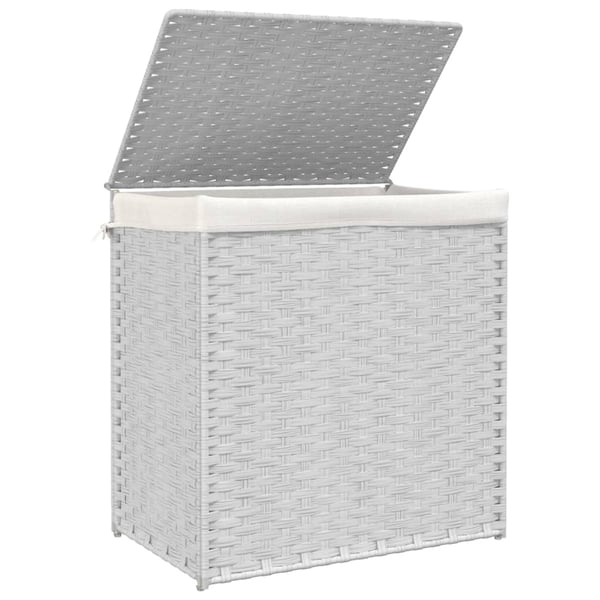vidaXL vasketøjskurv med 2 sektioner 53x35x57 cm polyrattan hvid