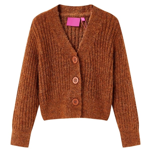 vidaXL Strikket cardigan til børn str. 116 cognacfarvet