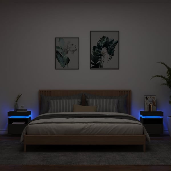 vidaXL Yöpöytä LED-valoilla 2 kpl musta 40x39x48,5 cm