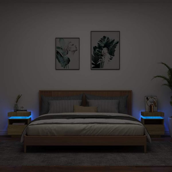 vidaXL Nattbord med LED 2 stk sonoma eik 40x39x48,5 cm