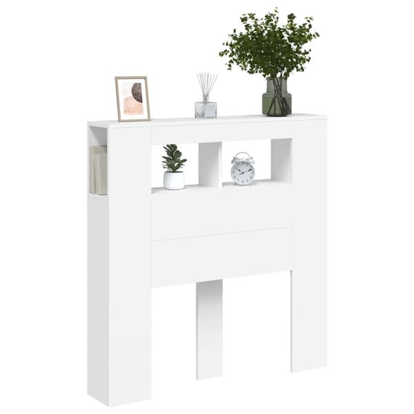 vidaXL Sengegavl med LED hvit 100x18,5x103,5 cm konstruert tre