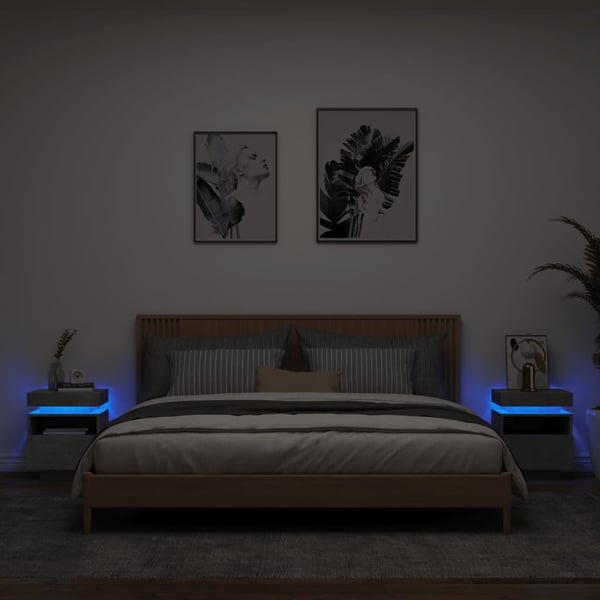 vidaXL sengeborde 2 stk. med LED-lys 40x39x48,5 cm betongrå