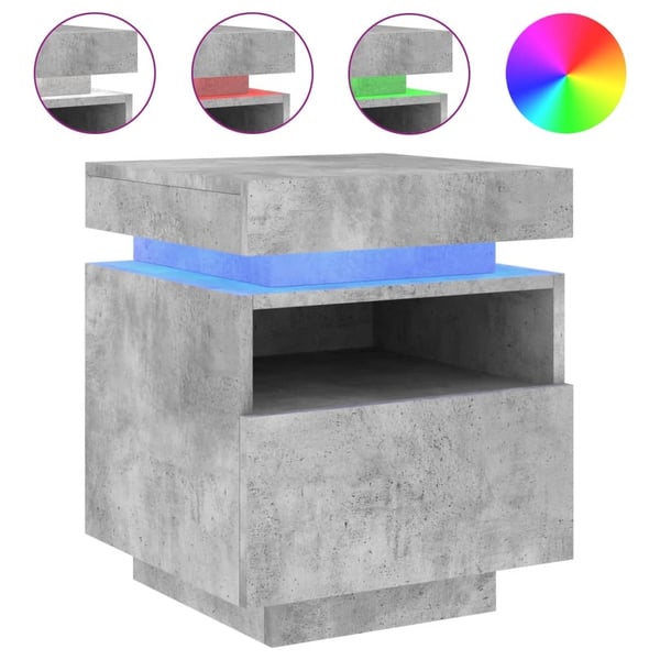 vidaXL Nattbord med LED 2 stk betonggrå 40x39x48,5 cm