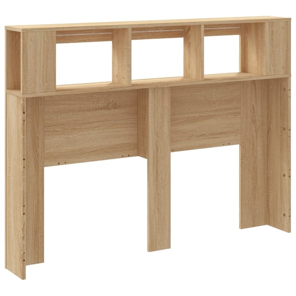 vidaXL sengegavl 140x18,5x103,5 cm LED-lys konstrueret træ sonoma-eg