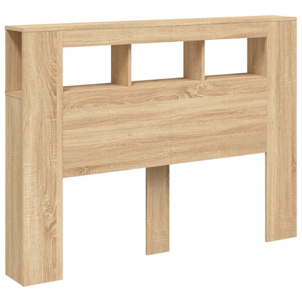 vidaXL sengegavl 140x18,5x103,5 cm LED-lys konstrueret træ sonoma-eg