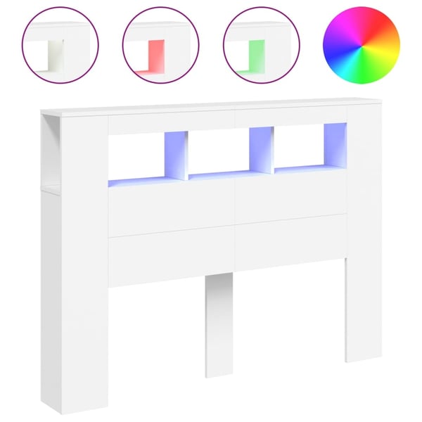 vidaXL Sengegavl med LED hvit 140x18,5x103,5 cm konstruert tre