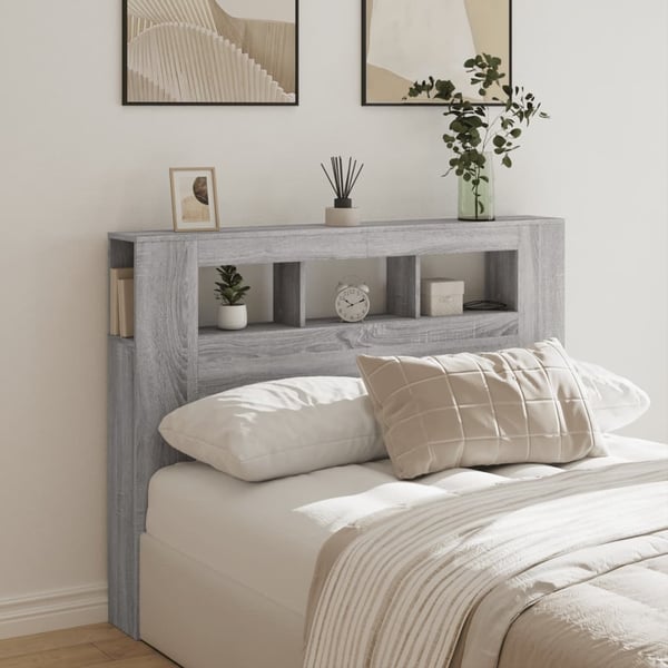 vidaXL Sängynpääty LED-valoilla harmaa Sonoma 140x18,5x103,5 cm puu