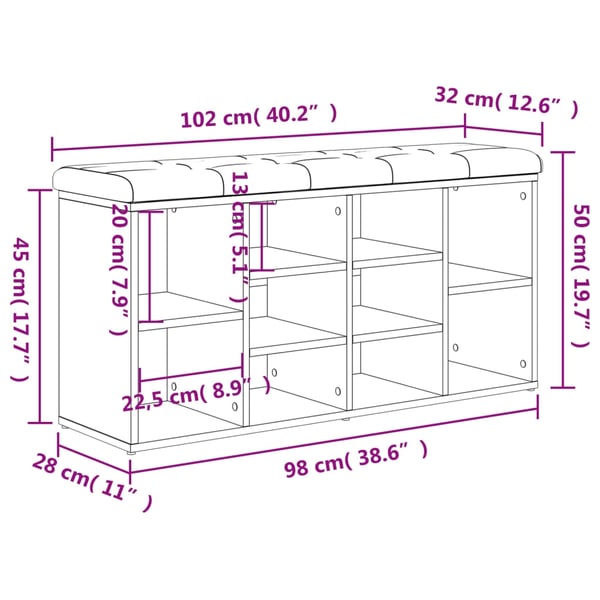 vidaXL skobænk 102x32x50 cm konstrueret træ røget egetræsfarve