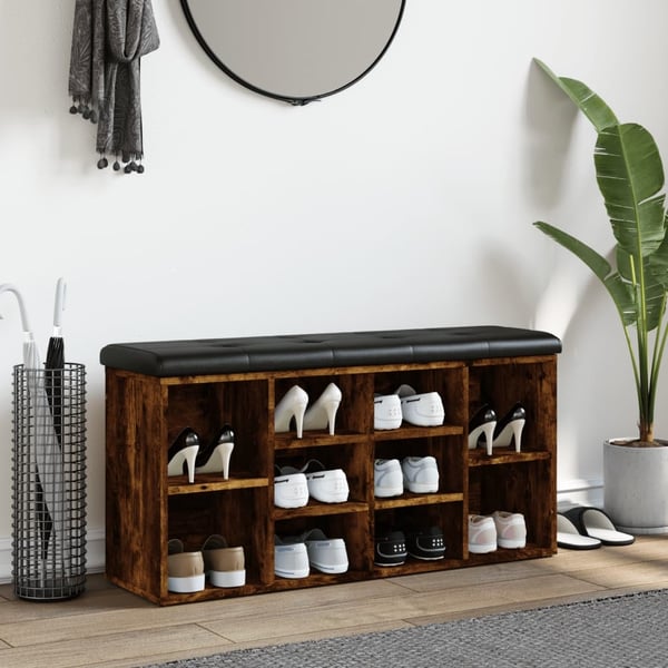 vidaXL skobænk 102x32x50 cm konstrueret træ røget egetræsfarve