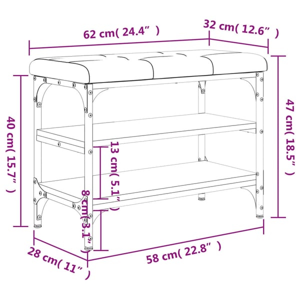 vidaXL skobænk 62x32x47 cm konstrueret træ røget egetræsfarve