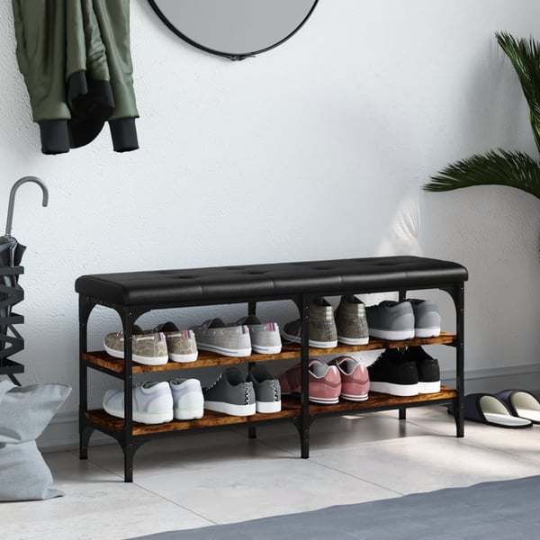 vidaXL skobænk 102x32x47 cm konstrueret træ røget egetræsfarve