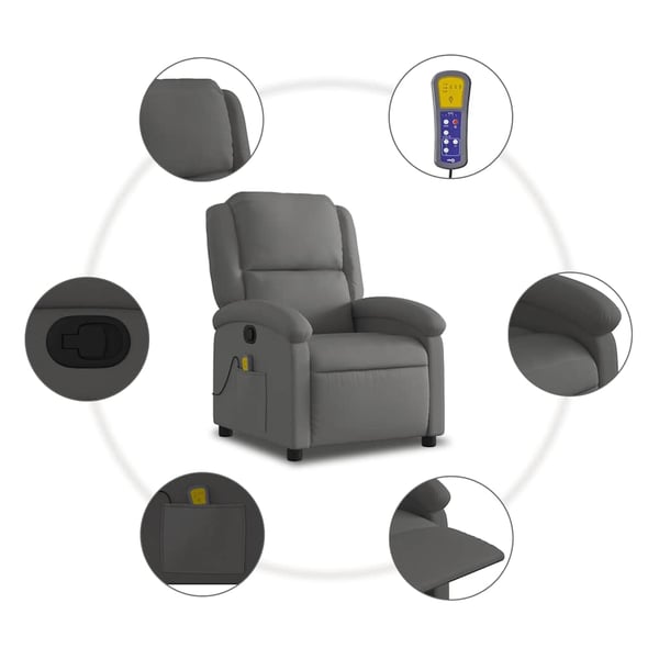 vidaXL Massagefåtölj grå äkta läder
