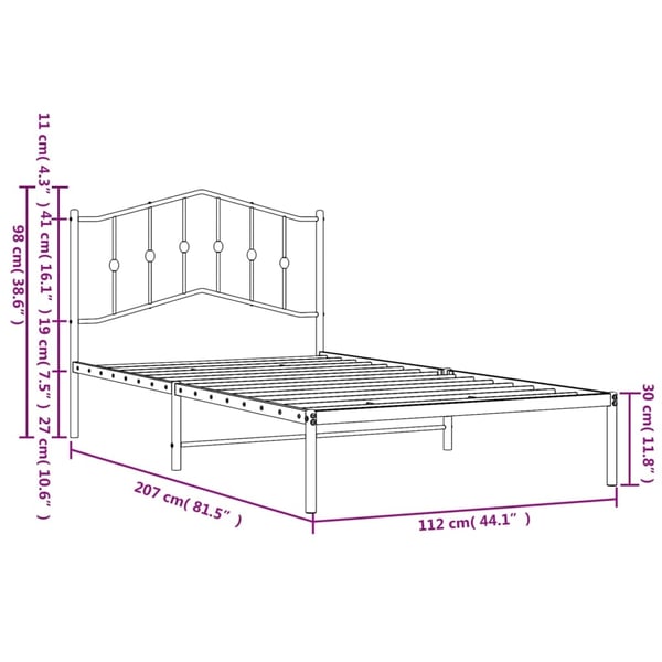vidaXL Sengeramme i metall med hodegavl svart 107x203 cm