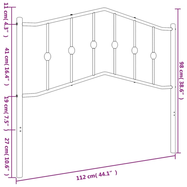 vidaXL Utskiftbar sengegavl i metall svart 107 cm