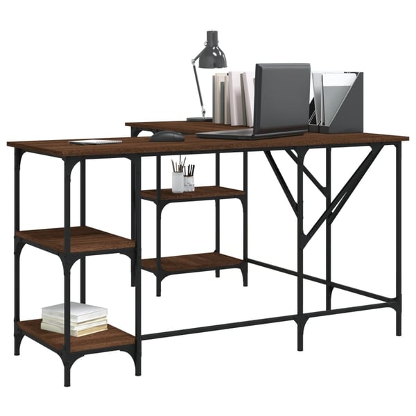 vidaXL Skrivebord brun eik 139x139x75 cm konstruert tre