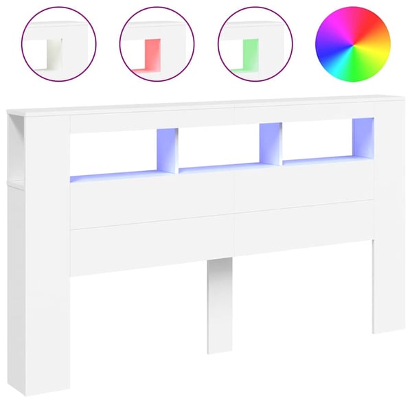 vidaXL sengegavl med LED-lys 180x18,5x103,5 cm konstrueret træ hvid