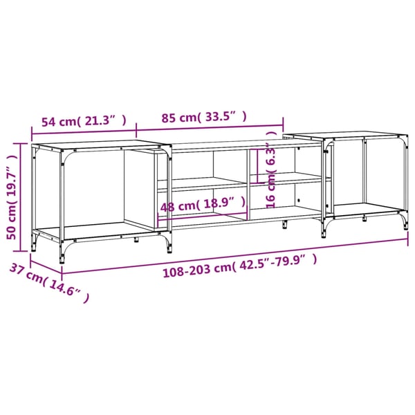 vidaXL TV-benk grå sonoma 203x37x50 cm konstruert tre