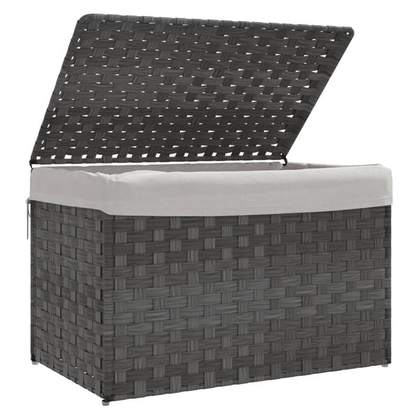 vidaXL vasketøjskurv med låg 55,5x35x34 cm polyrattan grå