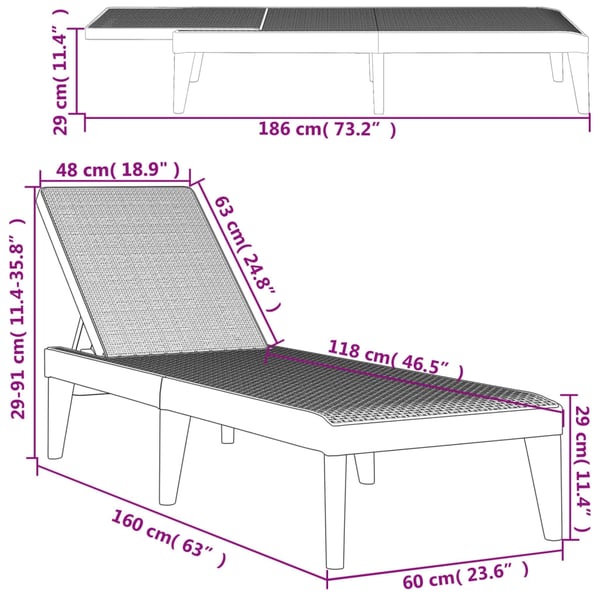 vidaXL Solseng hvit 186x60x29 cm PP