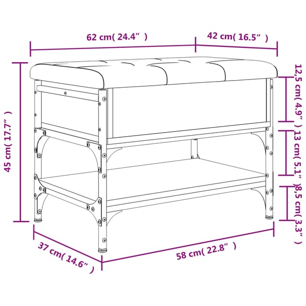 vidaXL skobænk 62x42x45 cm konstrueret træ røget egetræsfarve