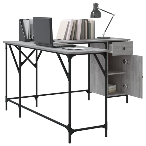 vidaXL Skrivebord grå sonoma 141x141x75 cm konstruert tre
