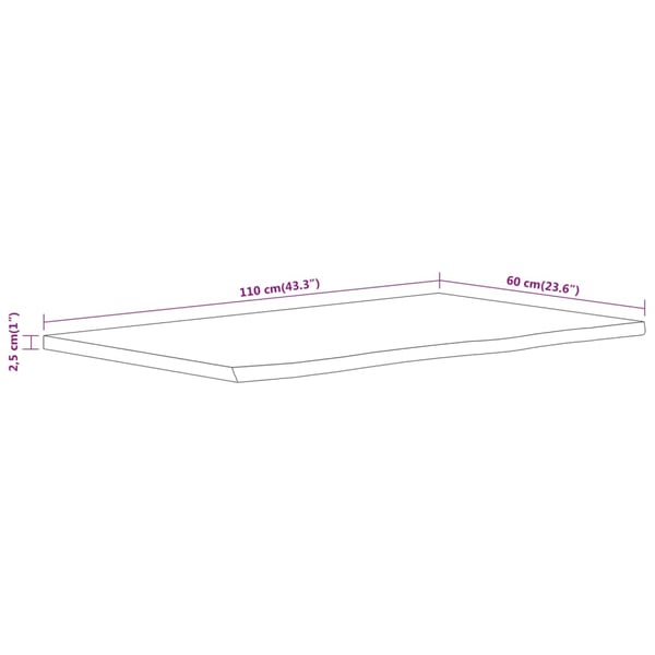 vidaXL Benkeplate for bad 110x60x2,5 cm rektangulær heltre akasie
