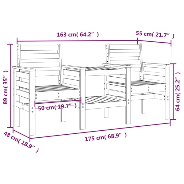 vidaXL Hagebenk med bord 2-seters heltre furu