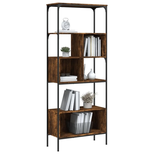 vidaXL bogreol 76x33x188,5 cm 5 hylder konstrueret træ røget eg
