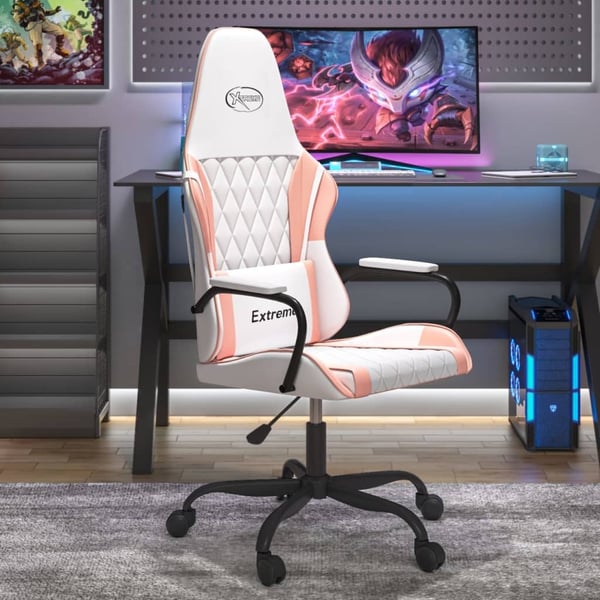 vidaXL gamingstol m. massagefunktion kunstlæder hvid og lyserød