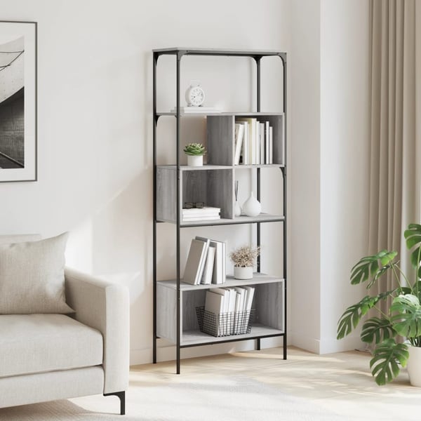 vidaXL bogreol 76x33x188,5 cm 5 hylder konstrueret træ grå sonoma-eg