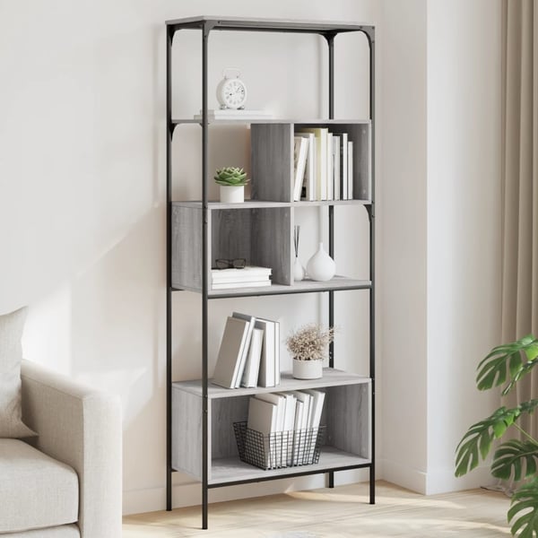 vidaXL bogreol 76x33x188,5 cm 5 hylder konstrueret træ grå sonoma-eg