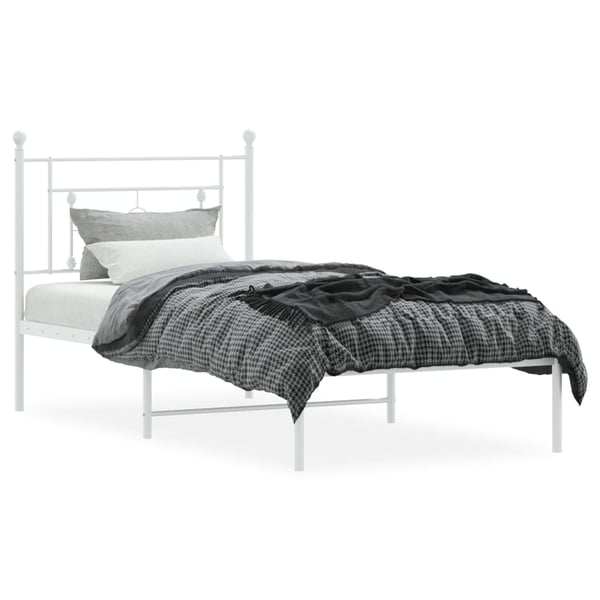 vidaXL Sengeramme i metall med hodegavl hvit 90x200 cm