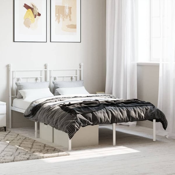 vidaXL Sengeramme i metall med hodegavl hvit 120x200 cm