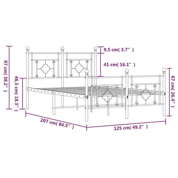 vidaXL Sengeramme i metall med hode- og fotgavl hvit 120x200 cm