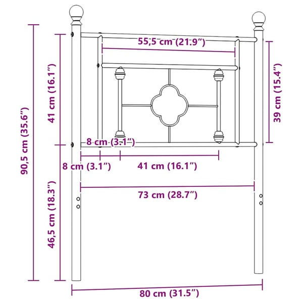 vidaXL Utskiftbar sengegavl i metall hvit 75 cm
