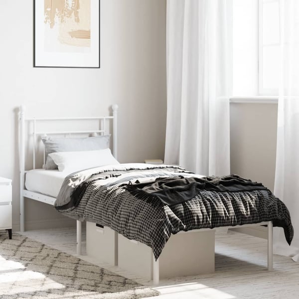 vidaXL Sengeramme i metall uten madrass med hodegavl hvit 75x190 cm