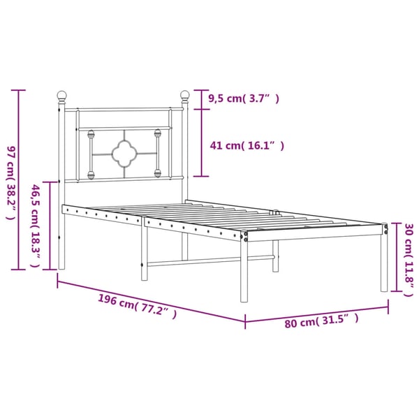 vidaXL Sengeramme i metall med hodegavl svart 75x190 cm