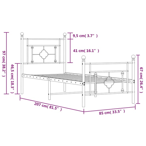 vidaXL Sengeramme i metall med hode- og fotgavl hvit 80x200 cm