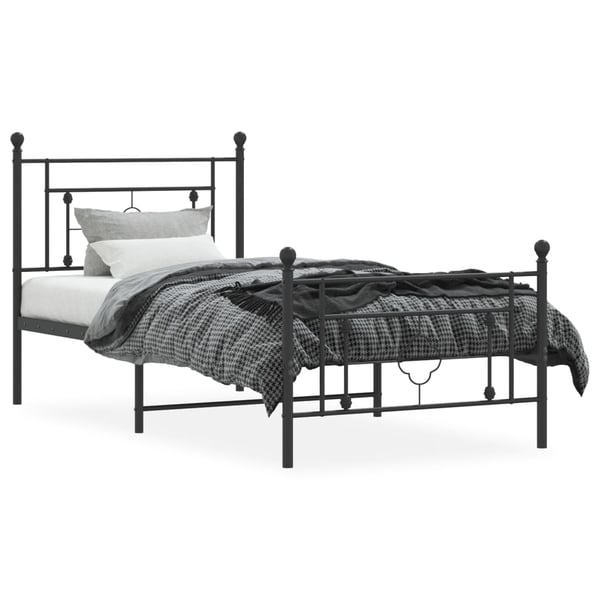 vidaXL Sengeramme i metall med hode- og fotgavl svart 90x190 cm