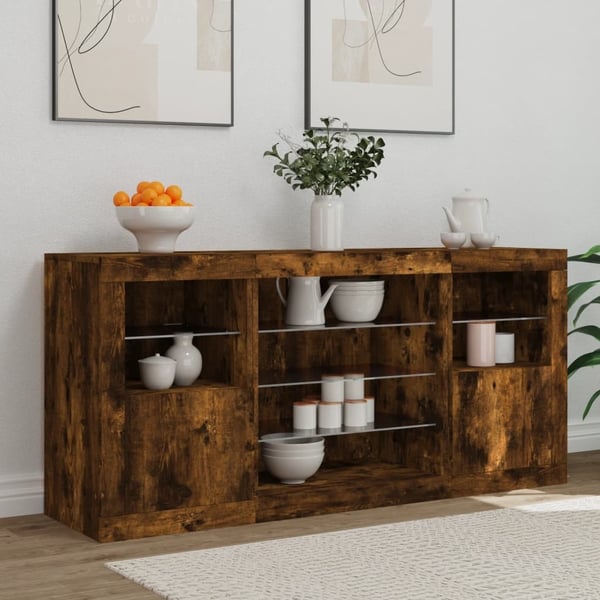 vidaXL Skjenk med LED-lys røkt eik 142,5x37x67 cm