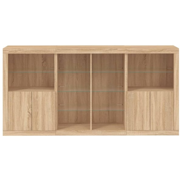 vidaXL Skjenk med LED-lys sonoma eik 202x37x100 cm
